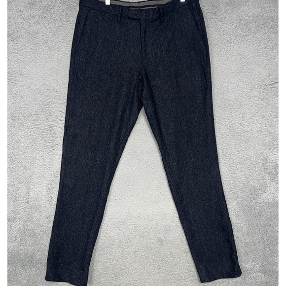 j crew dress slacks J.Crew Men's Blue Tapered Leg Mid Rise Slim Stretch Trousers Dress Pan   Brie